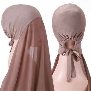 ‎‏Chiffon Hijab With Bonnet Elastic Rope Cap Bubble HeavySolid Color Inner Scarf